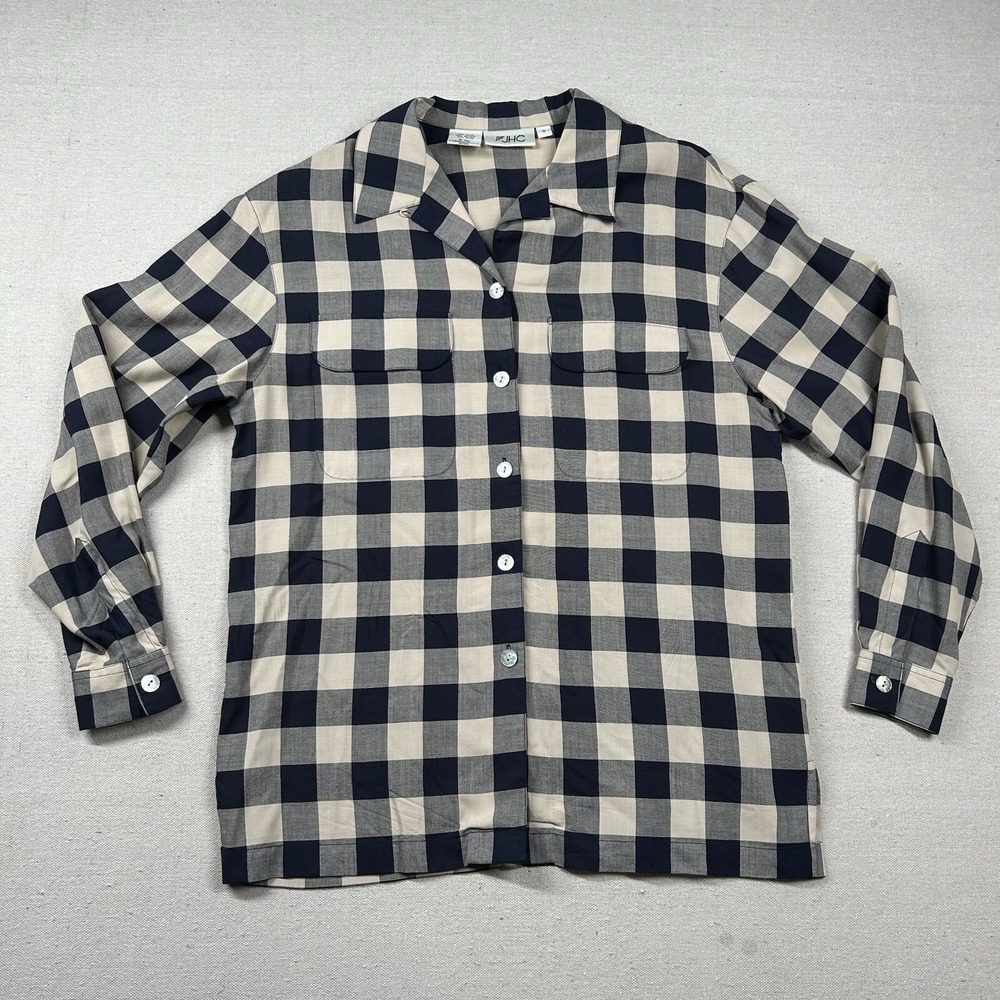 Vintage JHC Shirt Womens 8 Plaid Loop Collar Lagenlook Slouchy Pockets Lounge
